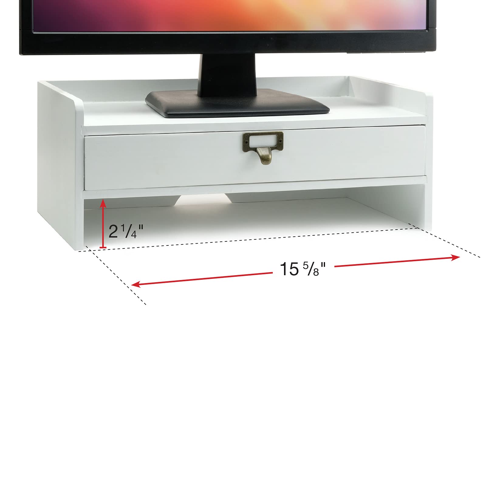 Soporte para monitor de madera: incluye cajón para la organización de escritorio de cuadernos, bolígrafos, lápices y suministros de oficina (blanco) 5