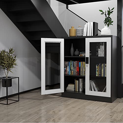 Letaya 01 Storage Cabinet,36 Inch Steel Locker, Lockable Glass Door,2 Adjustable Shelf Organizer Pantry For Office File,Home  thumb #3