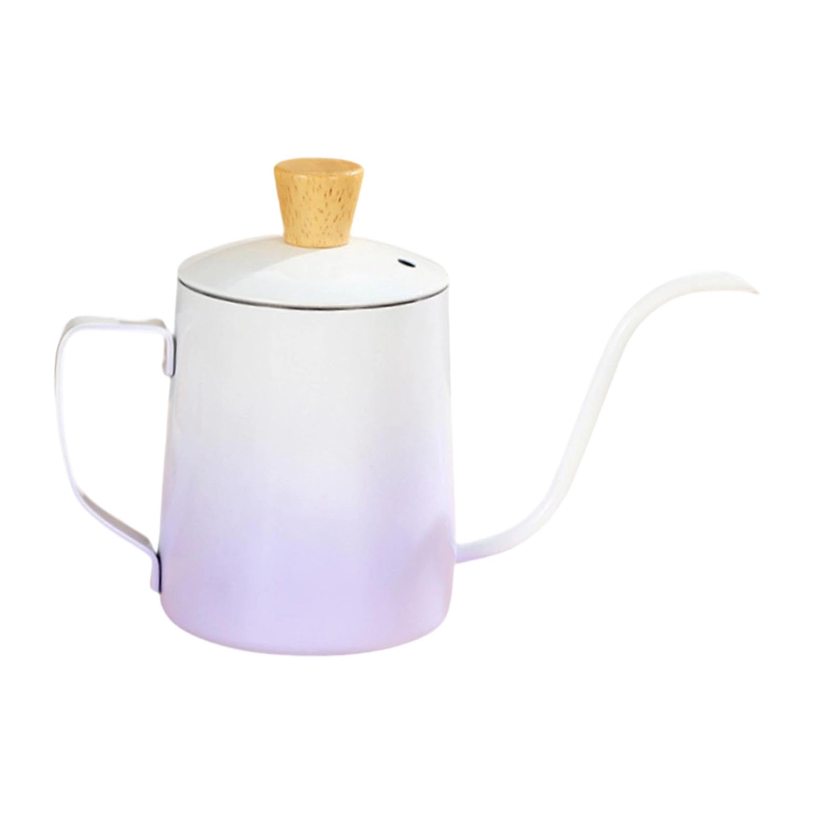 Buxuaaaa Gradient 600Ml Metal Coffee Vessel With Wooden Handle Lid And Narrow Neck Stainless Steel Construction Espresso Maker Coffee Coffeepot
