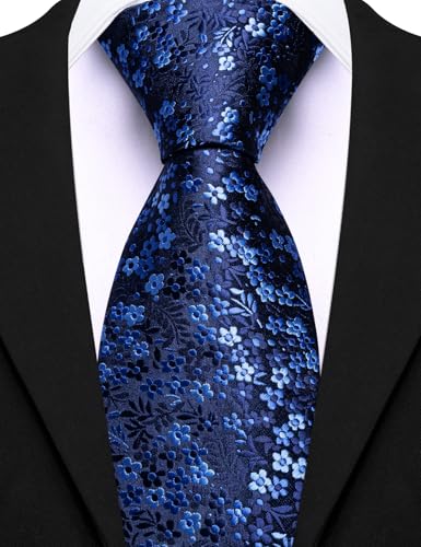 Image of Barry.Wang Floral Ties for Men Flower Necktie with Tie Clip Formal