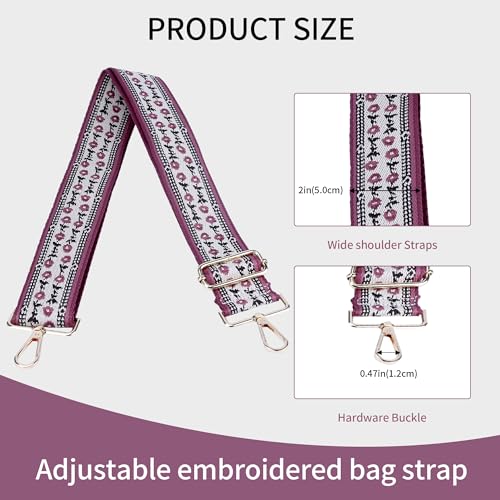 Image of Purse Strap, Adjustable Embroidery Flower 2 Inch Wide Purse Straps Replacement Crossbody for Women