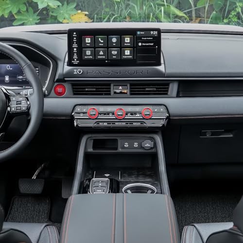 Image of for Honda 2026 Passport /2026 Pilot Interior Accessories, Aluminum Alloy one-Button Start Cover /Ring, air Conditioning knob, 5-piece Set (red)