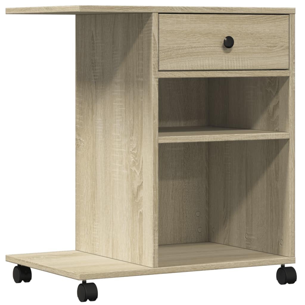 Druckerständer mit Rollen Sonoma-Eiche 60x40x68,5 cm, Druckerregal aus Holzwerkstoff mit viel Stauraum für Akten und Bürobedarf, 4 Rollen mit 2 Bremsen, multifunktional