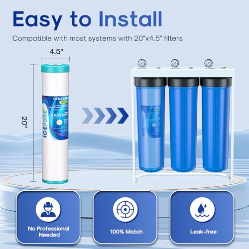 Image of ICEPURE 5 Micron 20 inch x 4.5 inch RFN20BB Whole House Iron & Manganese Reduce Water Filter Replacement for FM25B, RFFE20-BB, CFRFFE-20BB, 1 Pack