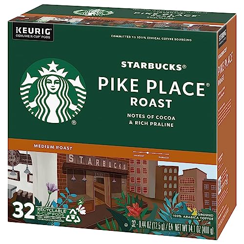 Image of Starbucks Coffee K-Cup Pods for Keurig Brewers, Pike Place Roast, Medium Roast (32 Count (Pack of 6))
