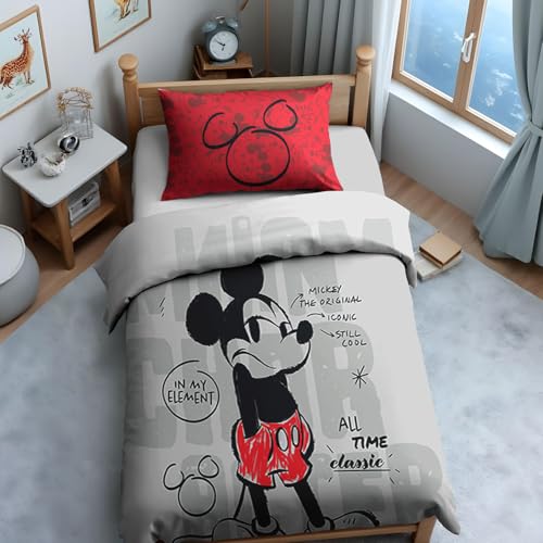 Image of Sassoon Disney Mickey Mouse (Classic) Digital Printed, Cotton Single Bedsheet, 300 TC, 1 Pillow Cover, Fade Resistant, Bedsheet for Kid's Bedroom, (1.50m X 2.35m)