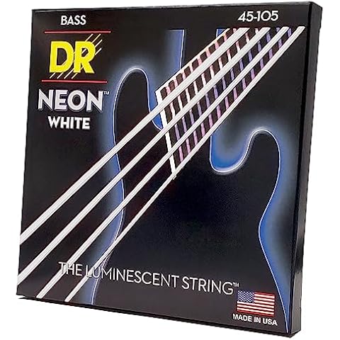 DR Strings HI-DEF NEON-White Silver Nickel Plated 4 Bass Guitar Strings, 45-105, Round Core (NWB-45) Cover