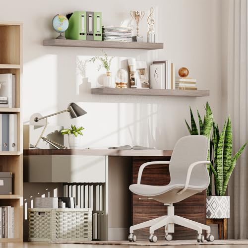 Image of HOOBRO Floating Shelves for Wall, Wall Mounted Shelf Set of 2, 47.2 inch Hanging Shelf with Invisible Brackets, for Wall Decor Storage in Bathroom Bedroom Kitchen Living Room Office, Greige BG120BJP201