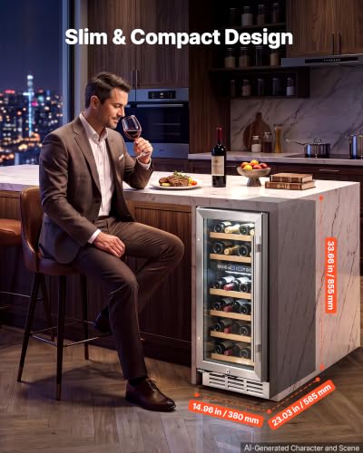 Image of VEVOR 15 inch Wine Fridge 28-Bottle Wine Cooler Refrigerator for Home Bar