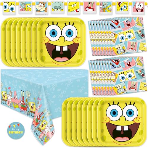 Spongebob Birthday Party Decorations - Officially Licensed Plates Napkins Banner Tablecloth Stickers for 16