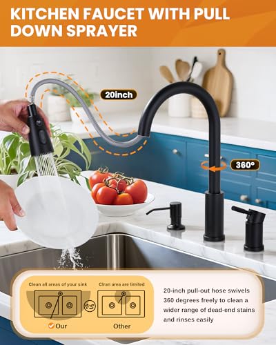 WOWOW 3 Hole Kitchen Faucet with Soap Dispenser and Separate Handle - image 9