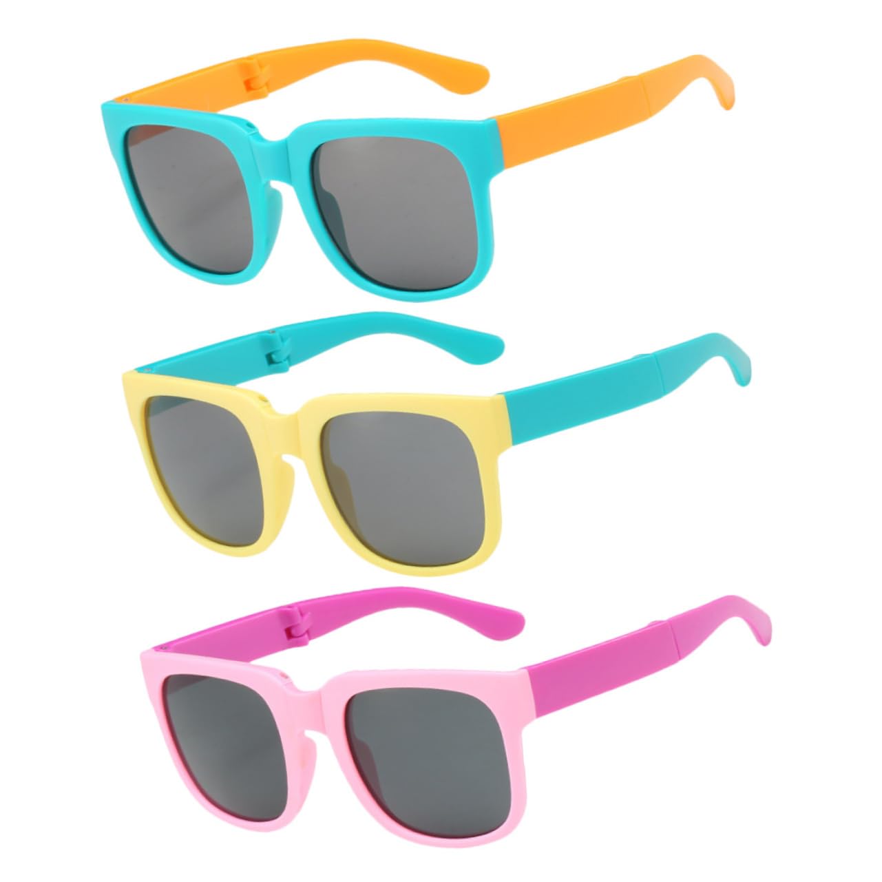 Ipetboom Boys and Girls Sunglasses for Boys Girls 3 Pairs Foldable Sun Glasses/Frame Beach Vacation Fashion