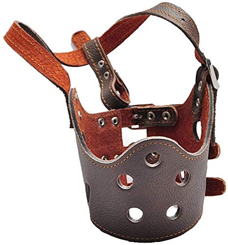 ZHXY Bozal de Perro Anti-mordida Ajustable Cuero Respirable Seguridad Mascota Cachorro Bozales...