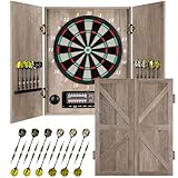 Yirinatek Dartscheibe Elektronisch, Dekoratives Elektronische Dartscheibe Schrank-Set [12 Bronze Soft-Tip Pfeile][Cricket-Spielmodus], Profi E Dart Scheibe mit Holzschranktüren - Retro Case