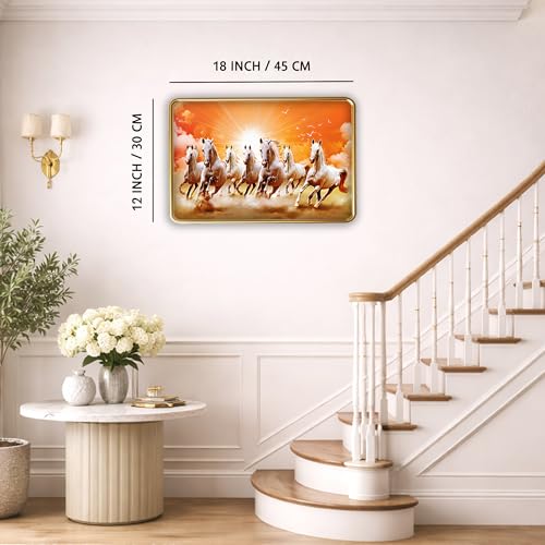 Image of XOPY Seven Running Horses with Golden Frame | Vastu 7 horses Raw Pyrite Painting for Home, Office & Living Room Wall Decore | 12X18 Inch Sparkle Laminated Frame | Best For Gifting (53326, 12X18)