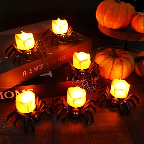 Image of KIMOBER 6Pcs Halloween Flameless Candles,3D Spider Warm LED Tea Light Candles for Indoor Halloween Decorations Home Halloween Decor