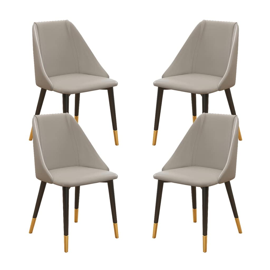 SJIALEN Modern Dining Chairs Set of 4, with Metal Legs Living Room Chairs Water Proof PU Leather Bedroom Balcony Lounge Chair Kitchen Chair (Color : Light Gray, Size : Metal feet)