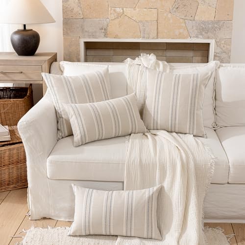 Image of Hckot Throw Pillow Covers 26x26 Set of 2 Dusty Blue Pillow Covers Farmhouse Decorative Pillows Textured Linen Square Cushion Covers for Sofa Couch Bed Living Room Decor(Dusty Blue)