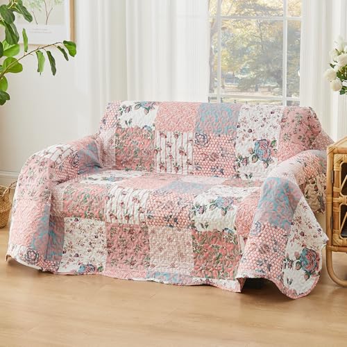 Qucover Single Bedspread, American Style Pink Patchwork Bedspread in Flower Pattern, Lightweight and Breathable Polyester Patchwork Quilt Coverlet Quilted Throw 150x200cm - Cosy Home Interiors Qucover Single Bedspread, American Style Pink Patchwork Bedspread in Flower Pattern, Lightweight and Breathable Polyester Patchwork Quilt Coverlet Quilted Throw 150x200cm - Image 3