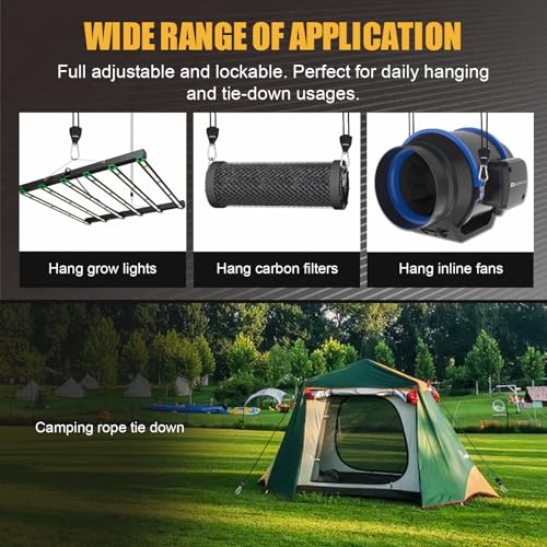 Ayaport Adjustable Rope Hanger, 1/8 Grow Light Hanger, 4 Pack | Heavy Duty Plant Pulley Rope Tightener Ratchet Tie Down for Kayak, Tarp, Tent Tie Downs, Hanging Plants, Filters, Fans