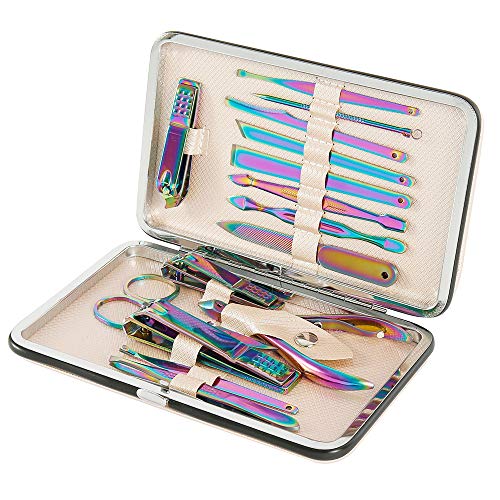 15 Pcs Manicure Set Nail Clippers Set Stainless Steel Pedicure Kit Professional Grooming Kits Nail Care Tools Nail File with Luxurious Travel Case