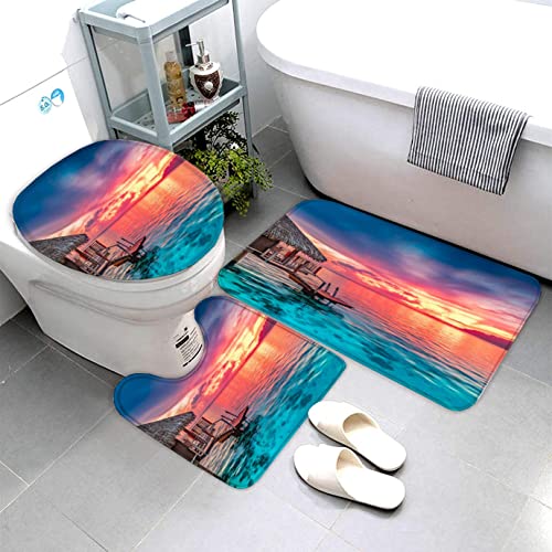 Zifarm Badematte Rutschfeste 50x80 cm Ozean Badvorleger-Set 3D Drucken Farbe Sonnenuntergang Himmel Mikrofaser Flanell… – Bild 6