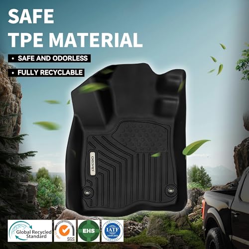 Image of OEDRO Floor Mats Fit for 2007-2013 Chevy Silverado /GMC Sierra 1500 & 2007-2014 Silverado /Sierra 2500 HD /3500 HD Crew Cab (Without Storage Box), TPE All-Weather Floor Liners, 1st and 2nd Row Mat, Black