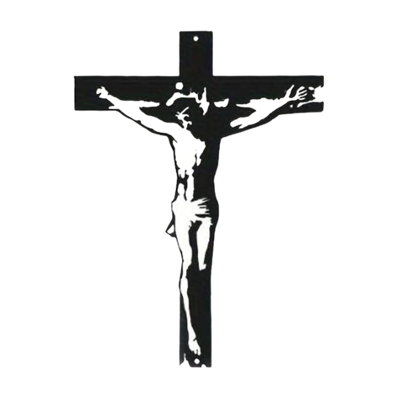 Wall Mounted Iron Jesus Crucifix Statue for Bedroom Baptism Decor Home Black-image-39