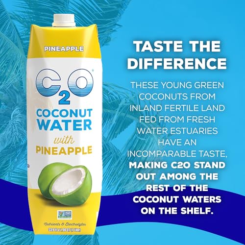 Image of C2O - Coconut Water with Pineapple (6 Pack) - Made with Fresh Coconut Water - Plant Based, Non GMO Water - Natural Hydration, Essential Electrolytes, & Potassium - 6 Tetra Packs, 33.8 FL OZ