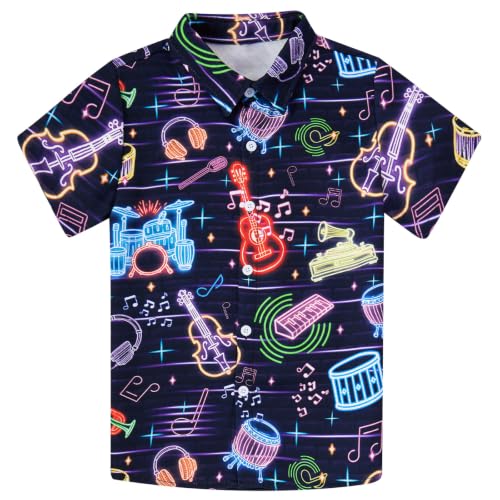 Image of uideazone Boys Novelty Print Short Sleeve Button Down Hawaiian Shirt 5-14Y