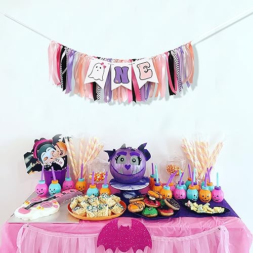 Halloween Spooky One Highchair Banner - Little One Is Boo High Chair Banner, Spooky 1st Birthday Decoration, Halloween Girl’s Birthday Decor, Pink and Black Decor — view 3