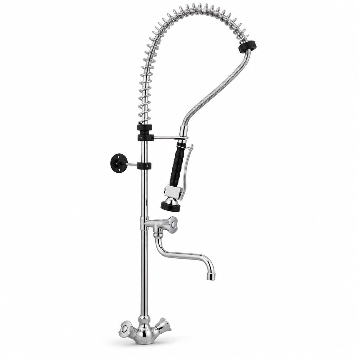 Grifo de cocina con ducha, grifo de cocina, grifo gastro, grifo de pre-fregadero, grifo de cocina con grifo mezclador, cromo, grifo gastro para cocina, restaurante, cantina, 115 cm