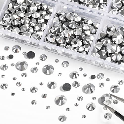 Image of 6736pcs Hotfix Rhinestones Flatback,Silver Rhinestones for Crafts Clothes Mixed 5 Sizes, Hotfix Crystals with Tweezers and Wax Pencil Kit, SS6-SS30,Silver Hematite