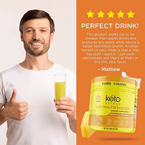 Keto Vitals Electrolyte Powder - Sugar Free Keto Electrolytes Powder With Potassium, Magnesium, Sodium, & Calcium - No Sugar Electrolyte Drink Mix & Hydration Powder, 60 Servings, Pineapple Coconut #TOP6