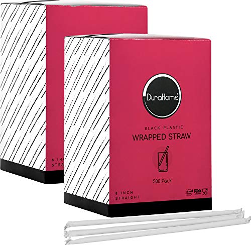 DuraHome Black Plastic Straws Individually Wrapped 1000 Pack - 8 inch Drinking Straw, BPA Free - Restaurant Style Disposable Straws, Bulk Set - Thumbnail 5