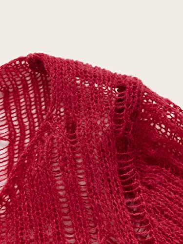 Image of Verdusa Women's Hollow Out Sheer Long Sleeve Sweater Knit Crop Pullover Top