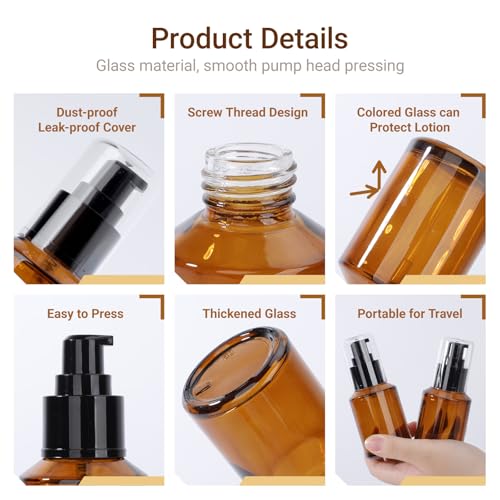 Image of Segbeauty 2oz Frosted Glass Travel Pump Bottles for Toiletries, 3pcs Refillable Cosmetic Pump Dispensers Empty, 60ml Travel Cream Oil Foundation Bottles, Liquids Serum Containers in Mixed Color