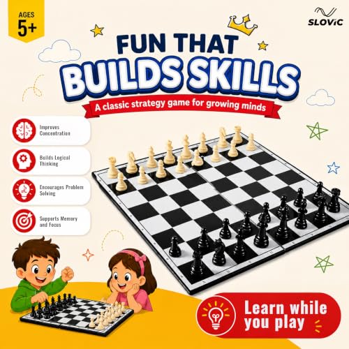 Image of Slovic Chess Board Set [14 Inches] | Chess Board Games for Adults Family & Kids | Foldable & Portable Chess Board Games