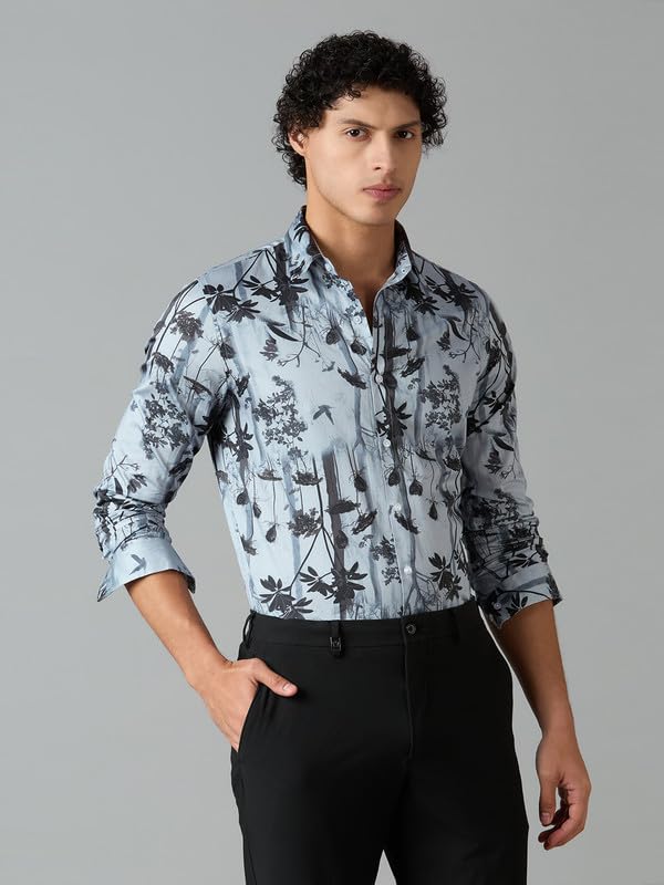 Image of Men's Printed Regular Fit Full Sleeves Cotton Formal Shirt