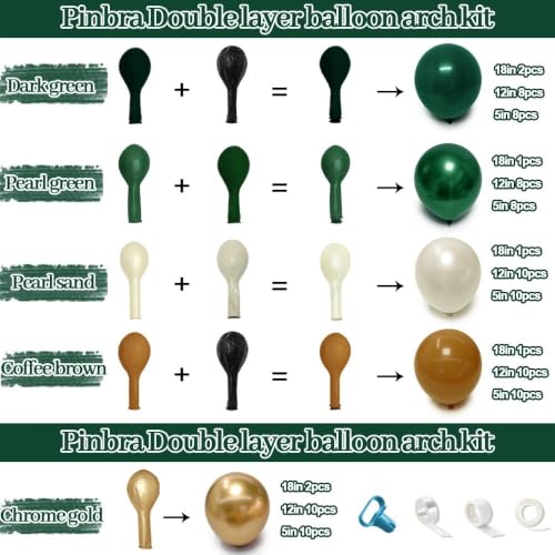 Image of Emerald Green Gold Balloon Dark Green Forest Hunter Brown White Sand | Pearl Balloon Garland Kit for Birthday Wedding Anniversary Baby Shower Graduation Party Decorations