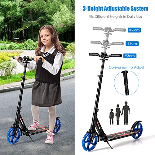 COSTWAY Kickscooter voor kinderen, LED light-up scooter met PU wielen, in hoogte verstelbare T-bar, schokabsorberend… - Afbeelding 4