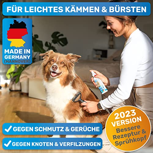 BluePet Entfilzungsspray + Entfilzungskamm für Hunde & Katzen I Entfernt Verfilzungen & Knoten I Entfilzungsharke Katze, Knoten Entferner Katze, Entfilzungskamm Hund