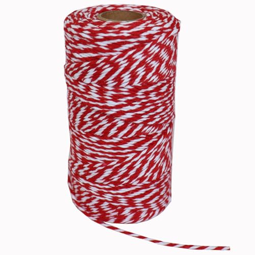 Red & White Cotton Twine String, 1.5mm*100m Rope Cord for Arts and Crafts, Butchers Baking Twine, Kitchen Cooking String, Holiday Wrapping Decoration, Packing Gardening Uses