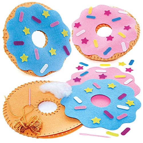 Baker Ross FC800 Donut Kissen Nähset für Kinder - 2er Pack, Bastelset zum Nähen für Kinder