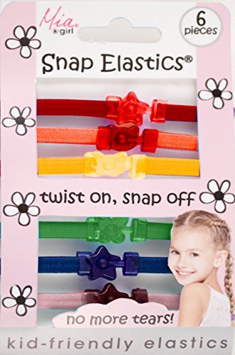 Mia Snap Elastics, Flat Elastic Rubber Bands Hair Ties, Less Damaging, Rainbow, for Wet Hair, Fine Hair, Kids, Athletes, Sports 6pcs