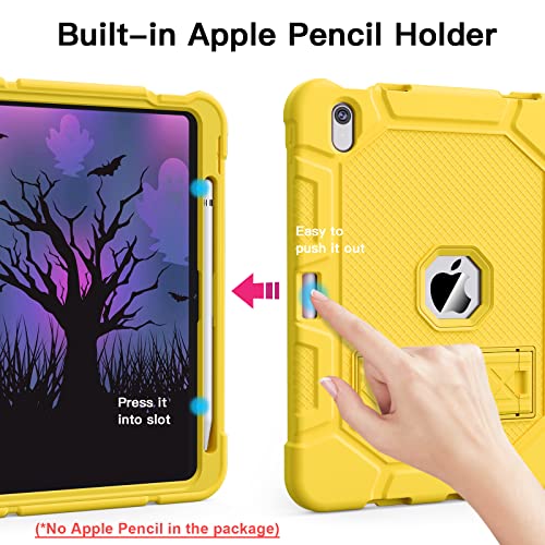 Image of Azzsy Case for iPad (A16) 11th Generation 11 Inch 2025 / iPad 10th Generation 10.9 Inch 2022, [Built-in Pencil Holder] Heavy Duty Shockproof Rugged Protective Case, Yellow