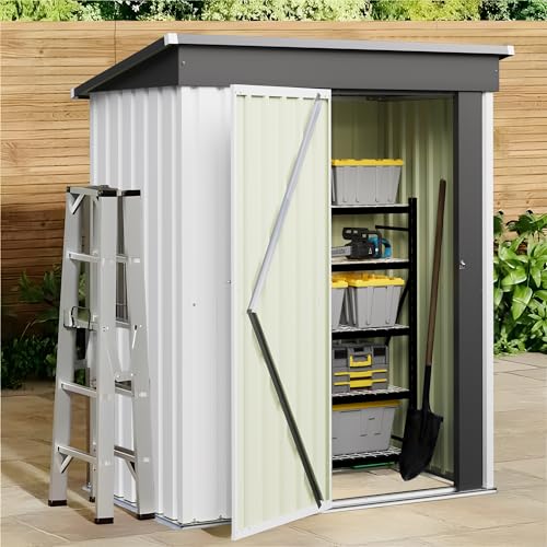 Image of JUMMICO Metal Outdoor Storage Shed 5 x 3 FT Metal Shed with Lockable Door,Waterproof Garden Tool Shed Storage House for Backyard Patio Lawn,White
