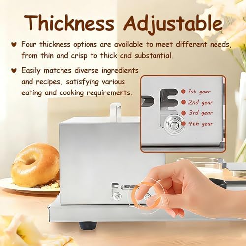 Hamburger Bagel Slicer, Commercial Manual Bun Slicing Tool, 4-Level Thickness Adjustment, Stainless Steel Round Bread Portioning Machine