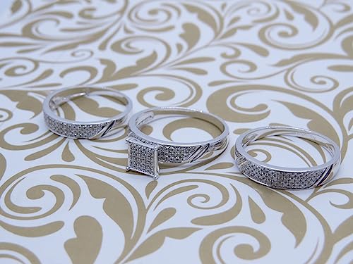 Dazzlingrock Collection Round White Diamond Engagement Ring (Unisex) Trio Set for Men's and Women's (0.65 ctw, Color I-J, Clarity I2-I3) in 925 Sterling Silver3