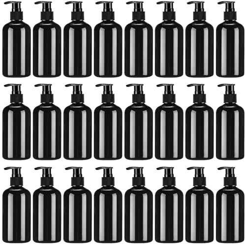 Image of CroBlissful 24 Pcs Empty Plastic Pump Bottles 8oz Refillable Lotion Pump Bottle Containers with Dispenser for Shampoo, Conditioner, Face Cream, Massage Oil, Liquid Soap (Black)